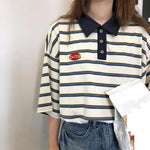 Loose Striped Style Polo Collar Shirt