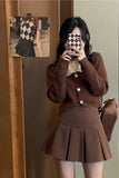 High Waist Brown Pleated Skirt