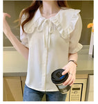 Short Sleeve Doll Collar Blouse Shirt