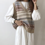 Sleeveless Retro Pattern Short Knitted Vest Sweater