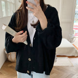 Long Sleeve V-Neck Button Up Knitted Loose Sweater