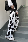 Loose Cow Pattern Wide Leg Pants
