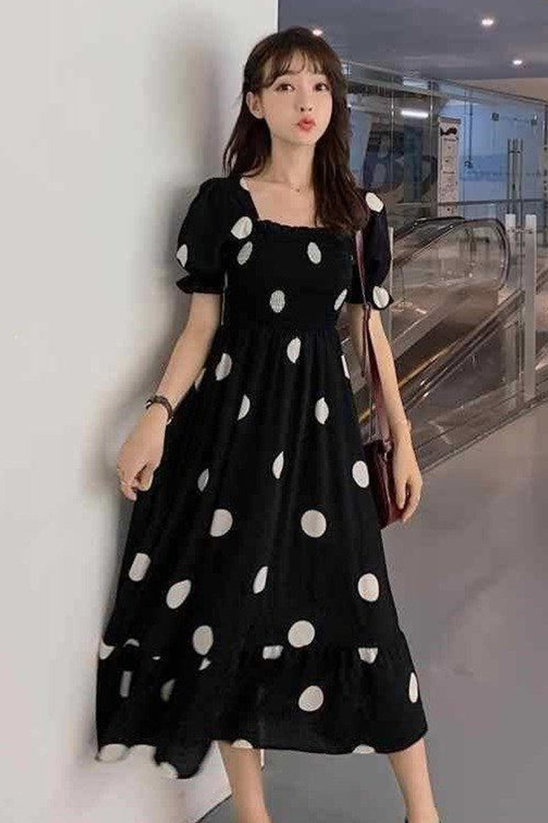 Short Sleeve Polka Dot Pattern Elegant Dress – Nada Outfit Land