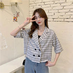 Loose Vintage Plaid Double Breasted Short Blazer