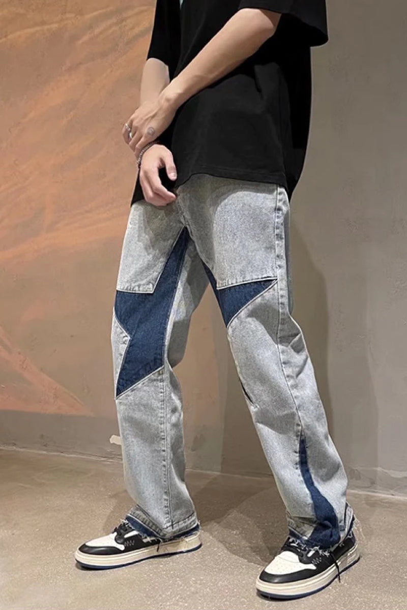 Star Embroidery Patchwork Men Denim Long Pants – Nada Outfit Land