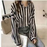 Long Sleeve Loose Striped Elegant Blouse Shirt