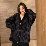 Loose Argyle Aesthetic Knitted Cardigan Sweater