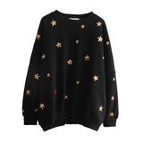 Stars Sequined Loose Black Sweatshirt