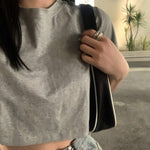 Sexy Solid Basic Colors Cropped Slim Shirt