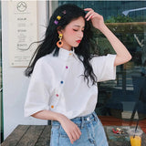 Colorful Button Cute Irregular Solid Shirt