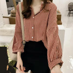 Long Sleeve Elegant Plaid Style Blouse Shirt