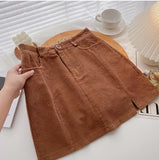 High Waist A-Line Solid Corduroy Mini Skirts