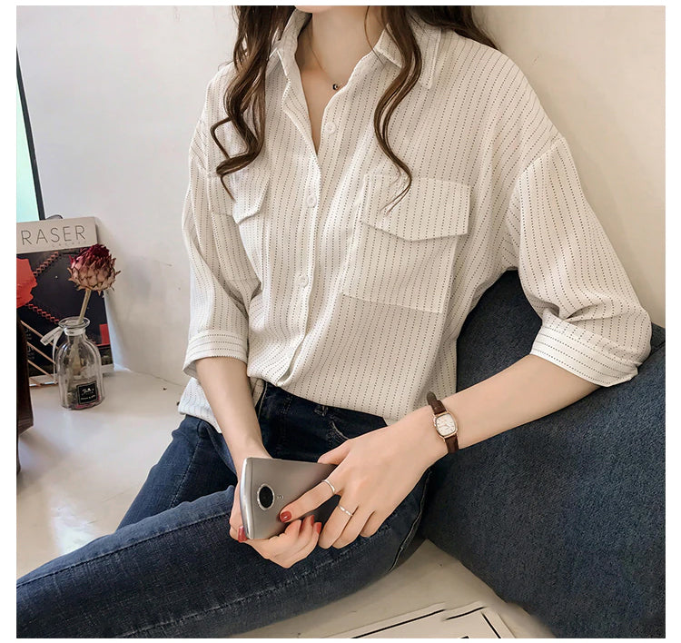 Half Sleeve Casual Striped Blouse Shirt – Nada Outfit Land