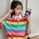 Colorful Rainbow Striped Polo Collar Shirt