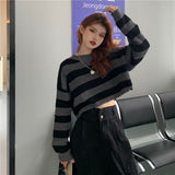Loose Long Sleeve Striped Sexy Short Sweater