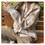 Floral Pattern Knitted Cozy Cardigan Sweater