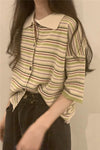 Loose Turn Down Knitted Striped Shirt