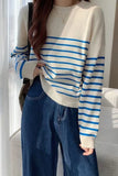 Long Sleeve O-Neck Striped Knitted Sweater