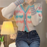 Long Sleeve Cute Colors Heart Crop Cardigan Sweater