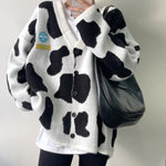 Cute Colors Cow Pattern Loose Cardigan Sweater