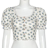 U-Neck Florals Pattern Slim Shirt