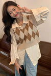 Retro Argyle Pattern Sleeveless Vest Sweater