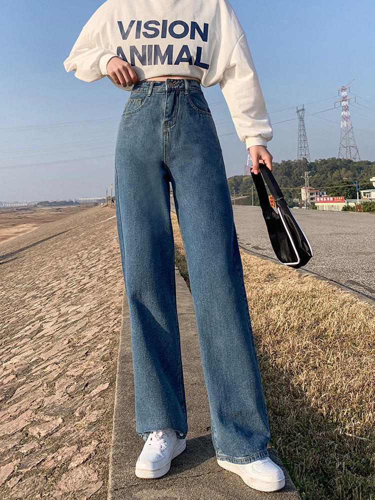 High Waist Wide Leg Full Length Jeans Pants – Nada Outfit Land