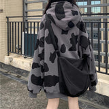 Loose Cow Pattern Printed Hooded Sweatshirt