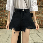 High Waist Trendy Button Ripped Shorts Jeans