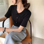Short Sleeve Thin Knitted Lapel Collar Shirt