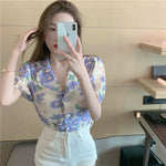 Short Sleeve French Style Vintage Floral Blouse Shirt