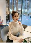 Long Sleeve Wrinkled Chiffon Blouse Shirt