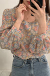 Long Sleeve Square Collar Floral Blouse Shirt