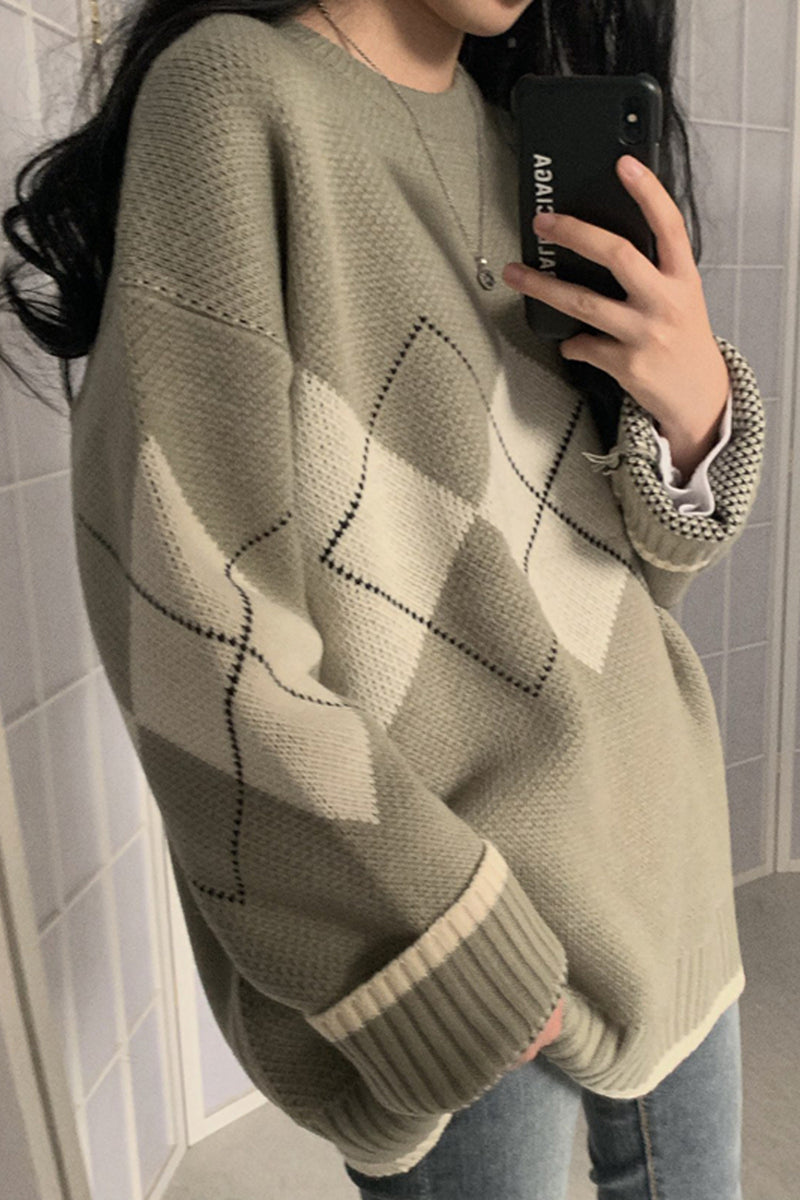 Long Sleeve Argyle Pattern Knitted Sweater – Nada Outfit Land