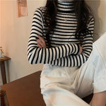 Retro Striped Turtleneck Slim Sweater
