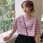 Rainbow Embroidered Striped Short Sleeve Shirt