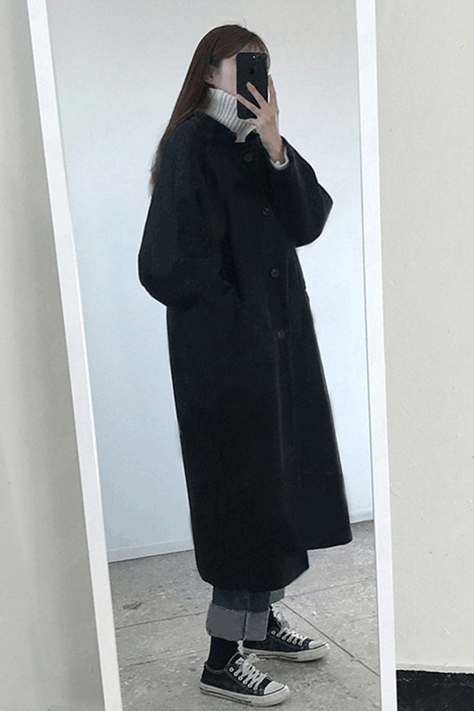 Simple Turn Down Collar Long Woolen Coat – Nada Outfit Land