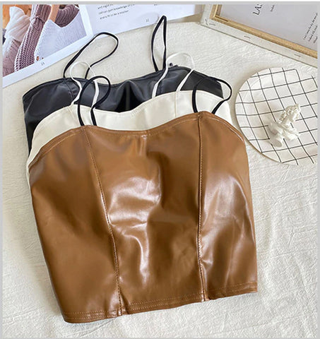 Leather Glossy Cropped Sexy Camisole Tank Top