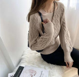 Long Sleeve Slim Square Collar Knitted Sweater