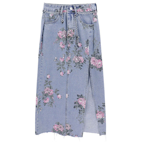 Vintage Flowers Sexy Open Long Denim Skirts – Nada Outfit Land