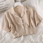 Notched Collar Simple Elegant Cropped Shirt