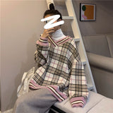 Classic V-Neck Plaid Knitted Loose Sweater