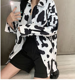 Loose Cow Pattern Printed Blouse Shirt