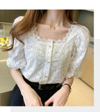 Lace Hollow Out Vintage Square Collar Shirt