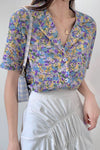 Notched Collar Floral Pattern Blouse Shirt