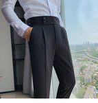 Elegant Belt Casual Office Men Long Pants