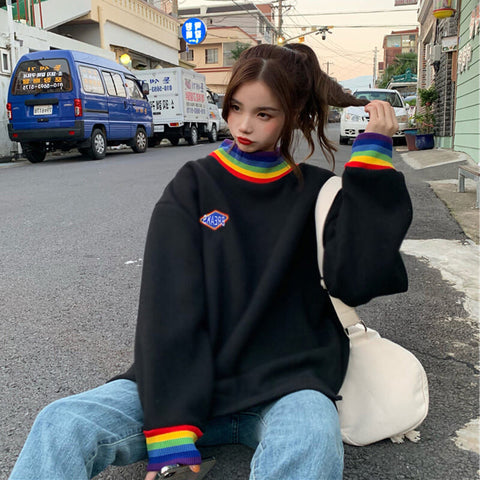 Cute Rainbow Striped Loose Sweatshirt – Nada Outfit Land