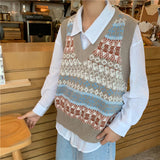 Retro Pattern V-Neck Sleeveless Vest Sweater