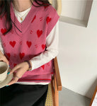 V-Neck Heart Pattern Sleeveless Knitted Vest Sweater