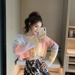 Cropped Rainbow Colors Knitted Cardigan Sweater